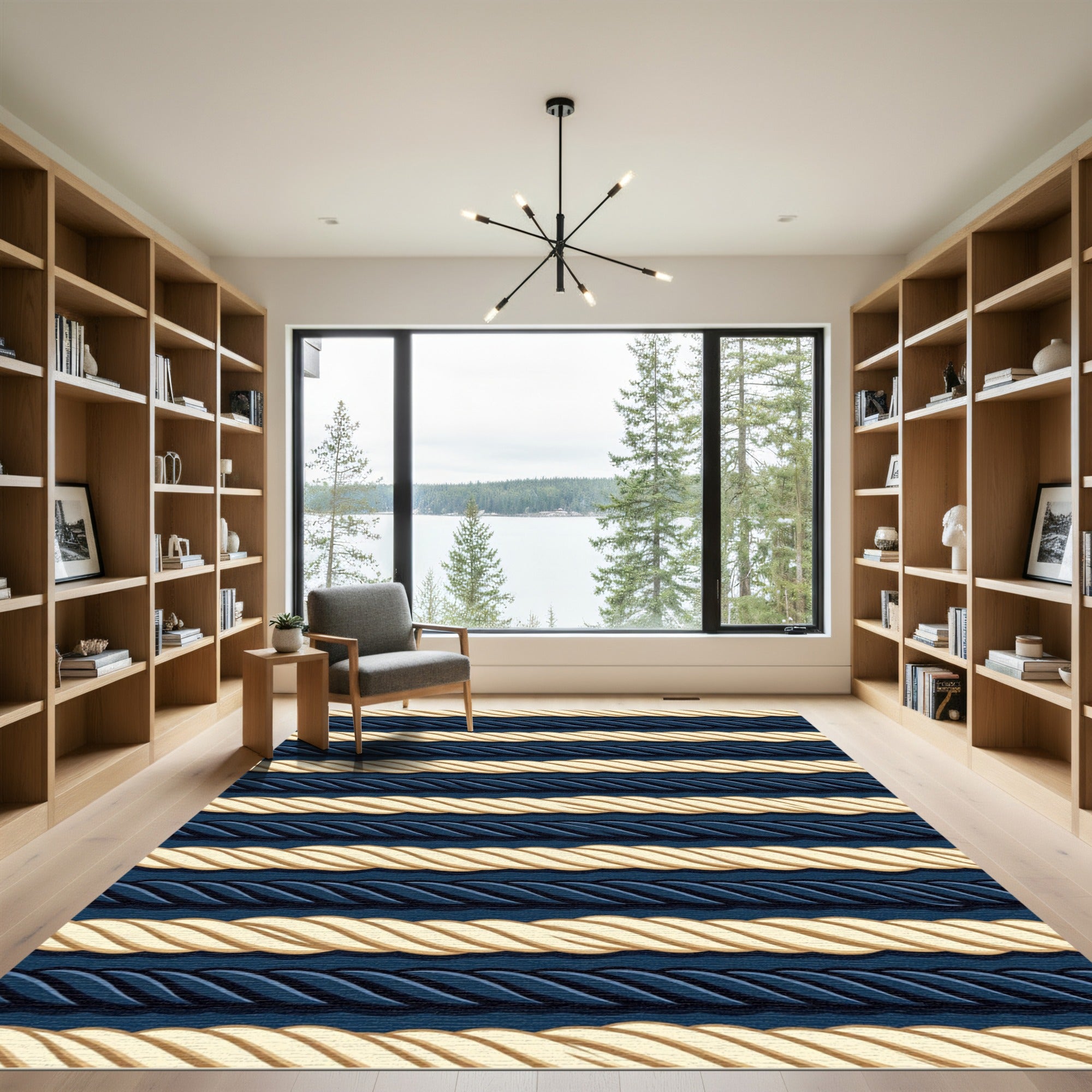 Navy and Cream Nautical Rope Stripe Rug