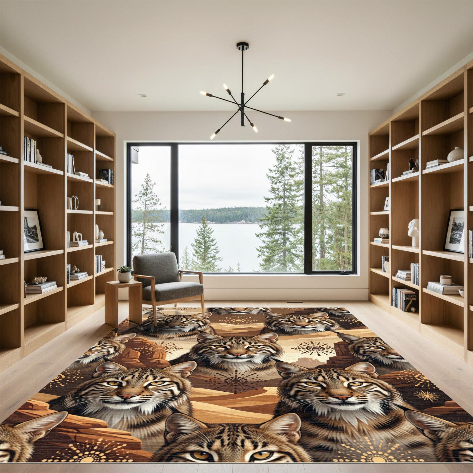Desert Bobcat Sunburst Landscape Rug