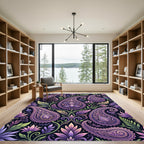Ornate Purple Paisley Floral Garden Rug