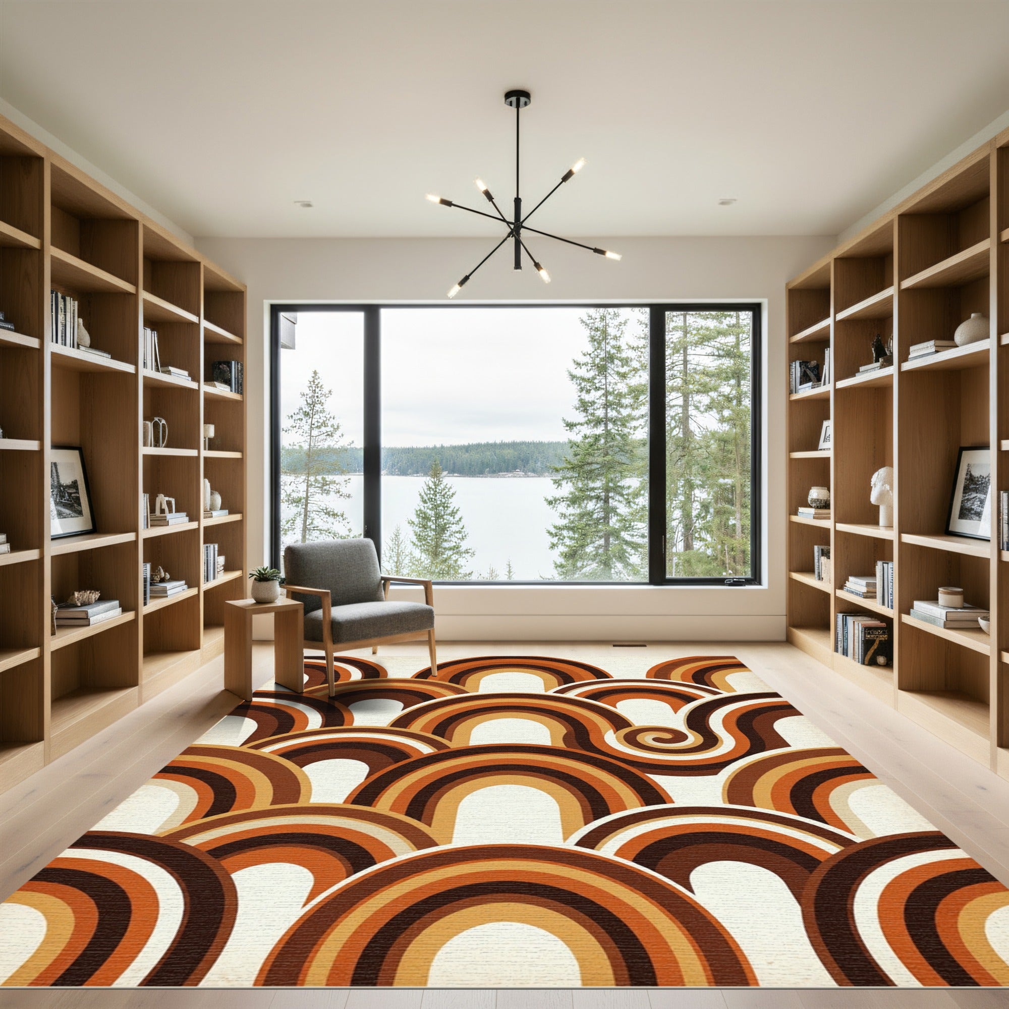Retro Earth Tone Curved Arch Echo Rug