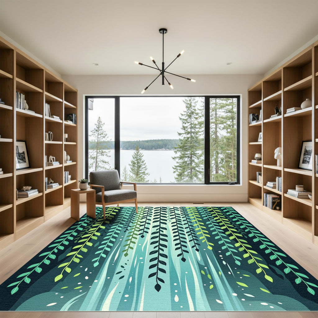 Cascading Willow Leaf Green Forest Wall Rug