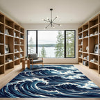 Dramatic Oceanic Deep Blue Wave Rug