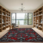 Gothic Crimson Silver Filigree Medallion Rug