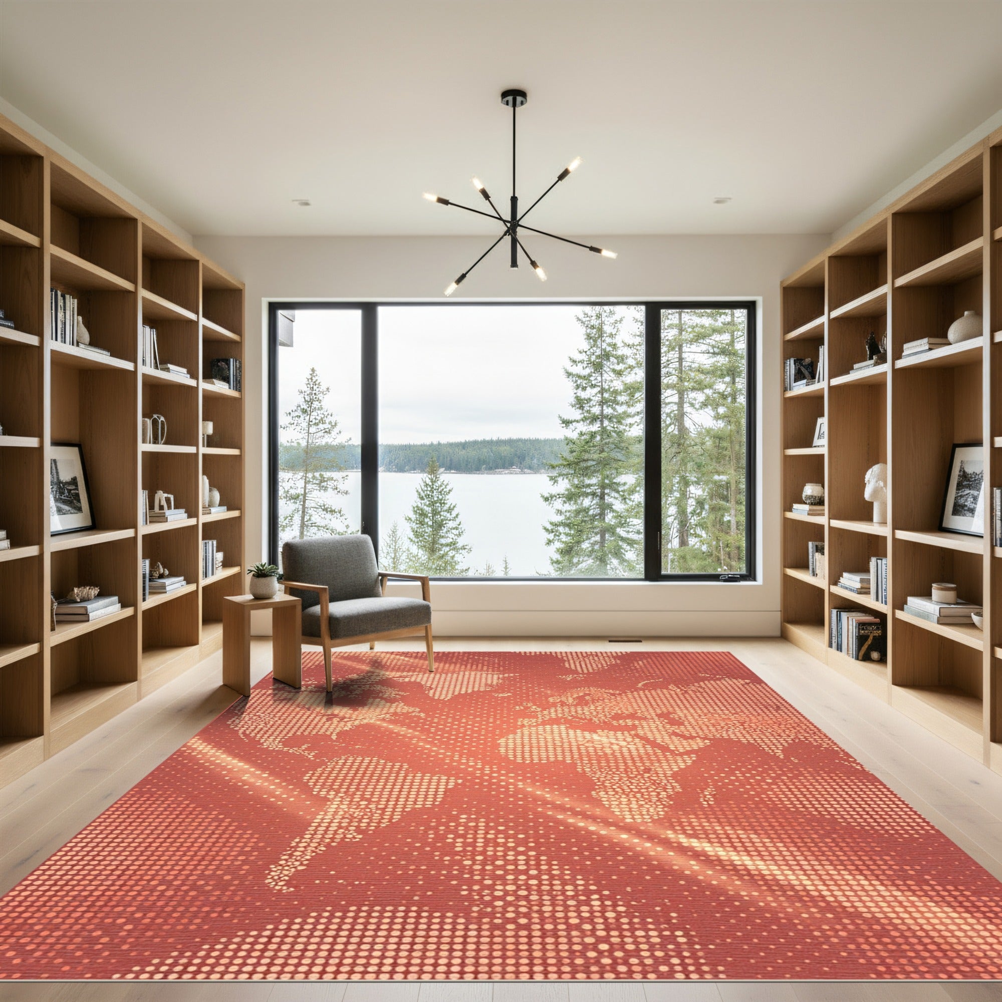 Coral Halo World Map Dots Rug