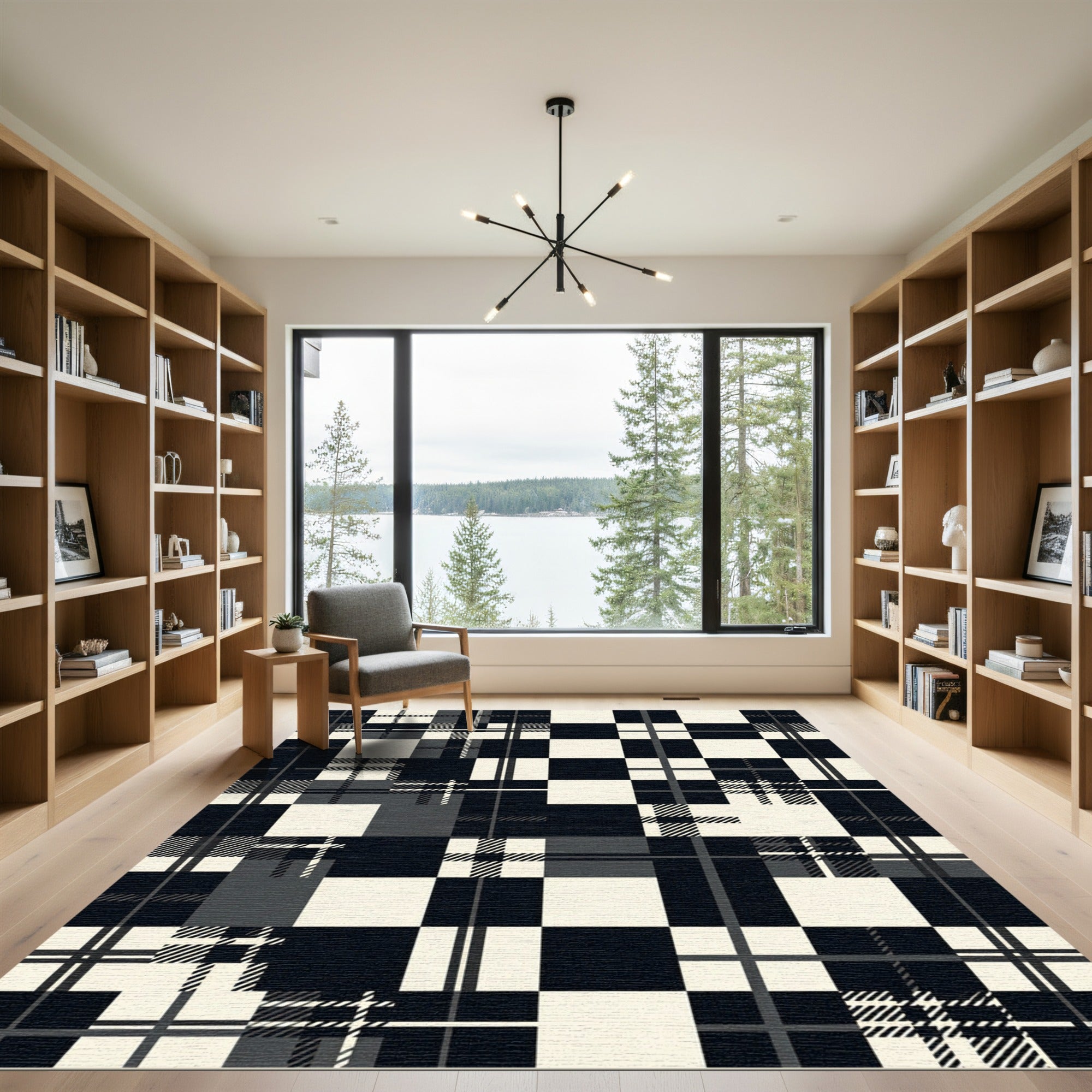 Modern Monochrome Mixed Plaid Checkered Rug