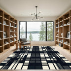 Modern Black and White Grid Check Rug