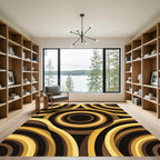 Retro Gold Brown Concentric Circles Rug
