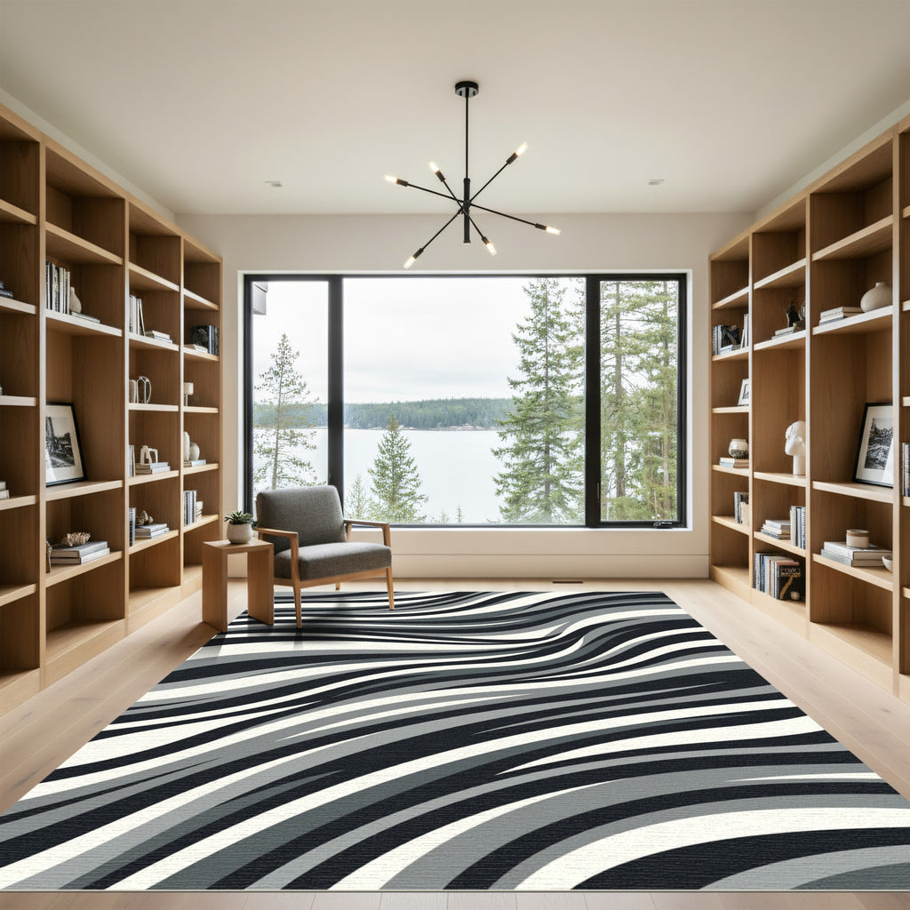 Monochromatic Wavy Stripe Abstraction Rug