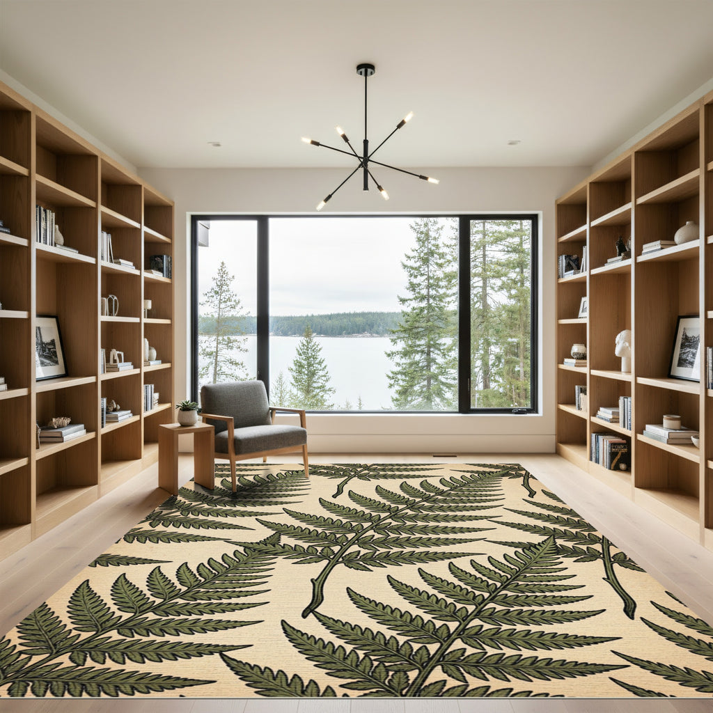 Vintage Forest Fern Botanical Illustration Rug