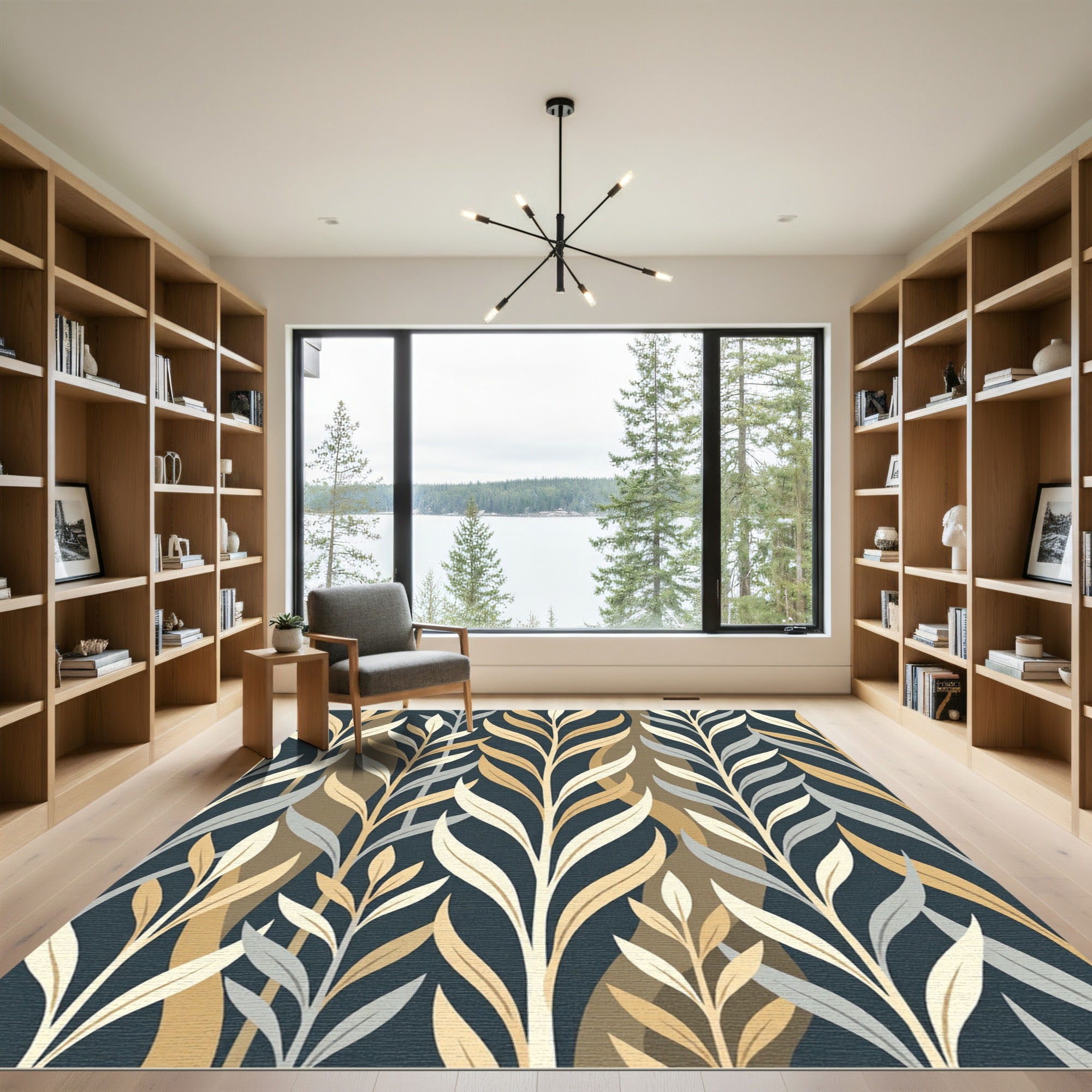 Dark Teal Leafy Branches Rug