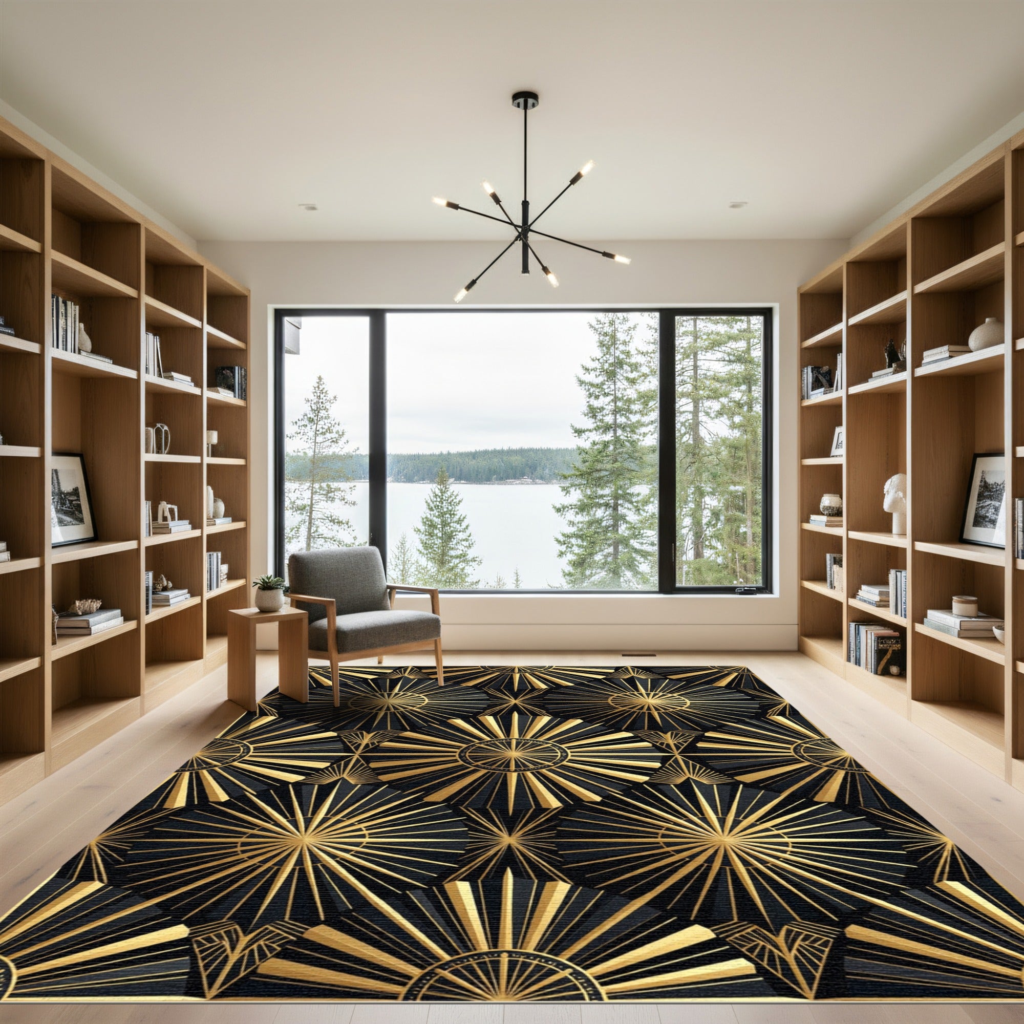 Black Gold Art Deco Sunburst Rug