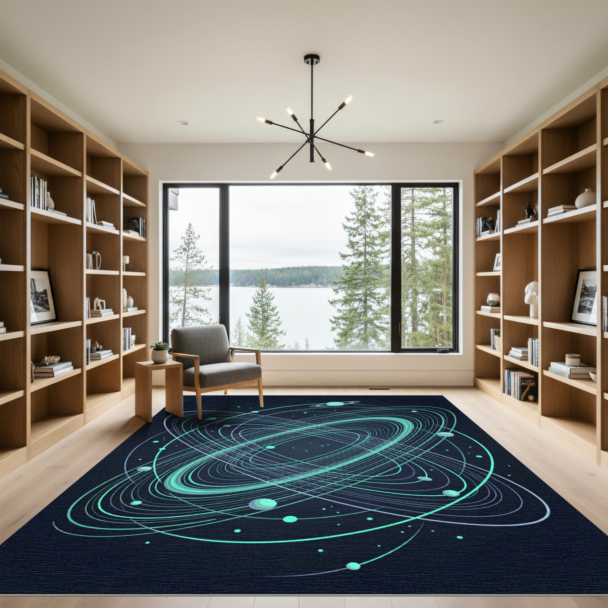 Luminous Teal Galactic Orbit Area Rug