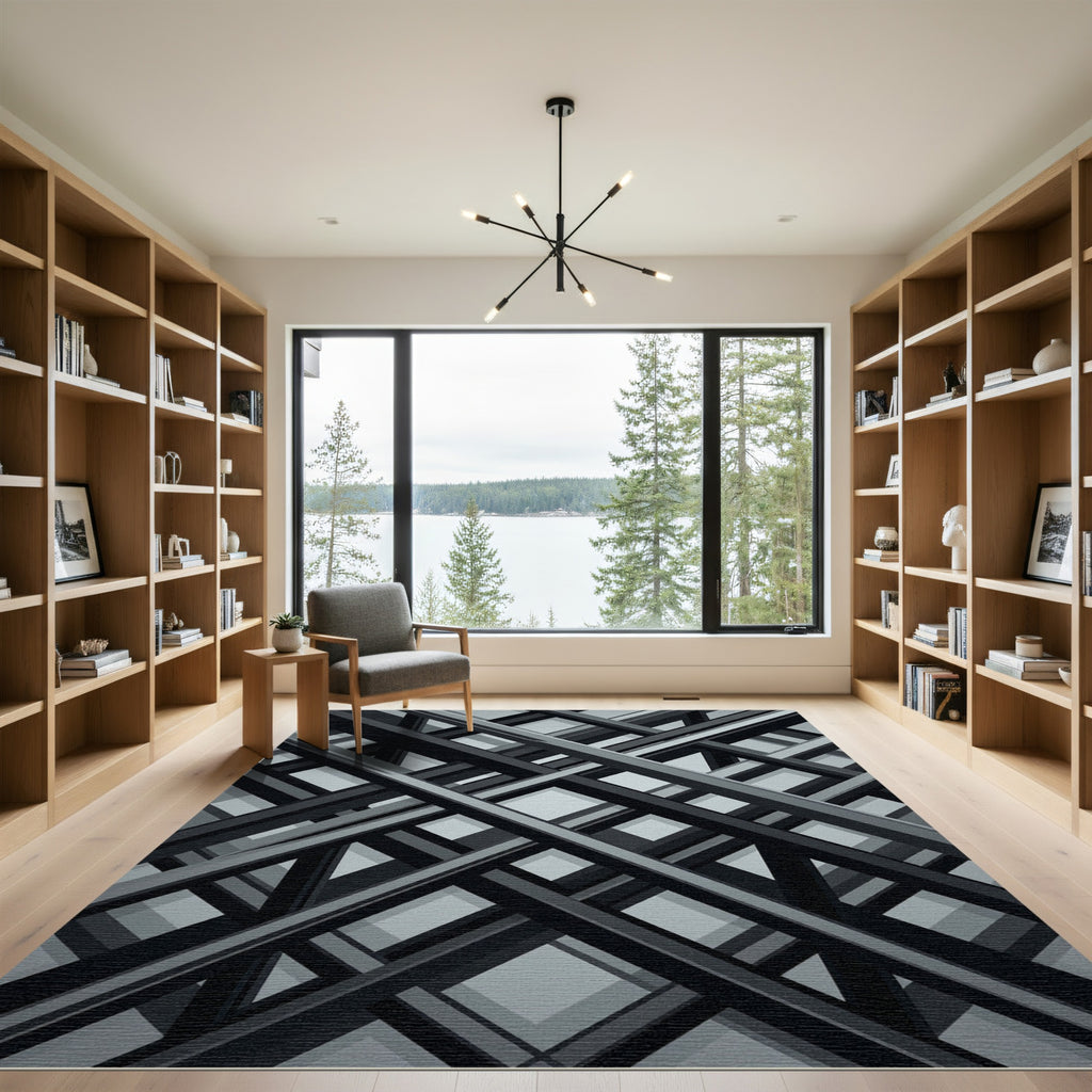 Monochrome Geometric Abstract Intersecting Lines Rug