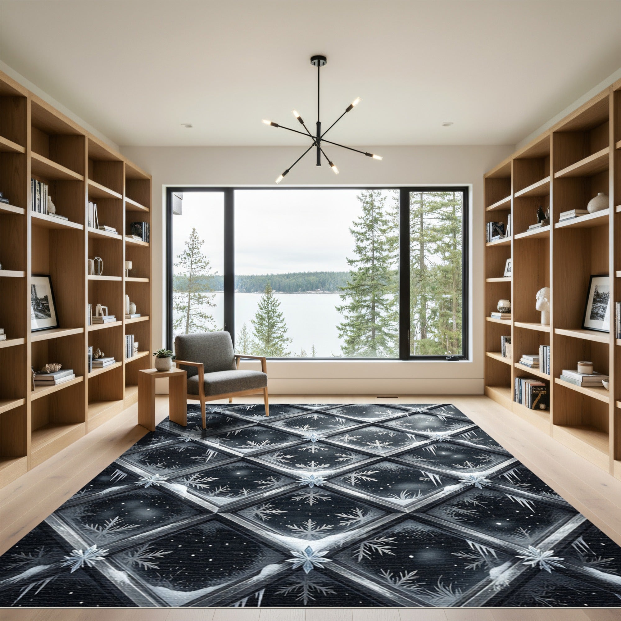 Frozen Winter Diamond Snowflake Lattice Rug