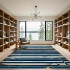 Rustic Blue Striped Nautical Anchor Rug