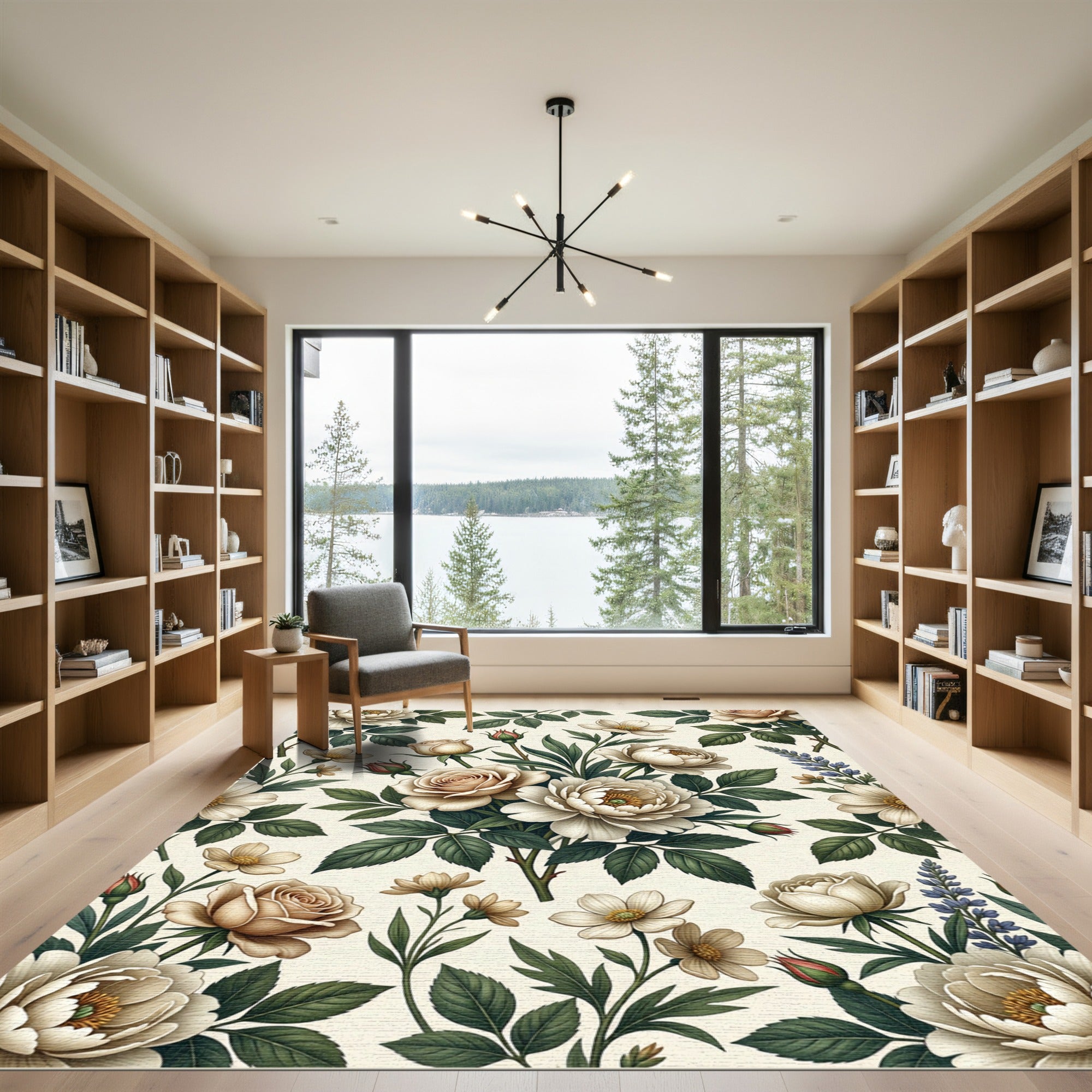 Cream Rose Botanical Garden Arrangement Rug