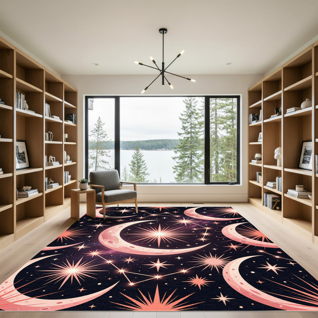 Cosmic Pink Moon Stars Night Sky Rug