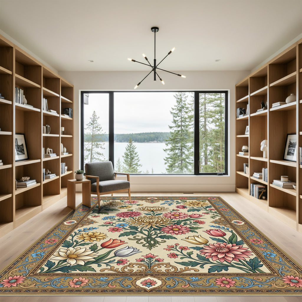 Classic Floral Arrangement Cream Garden Rug