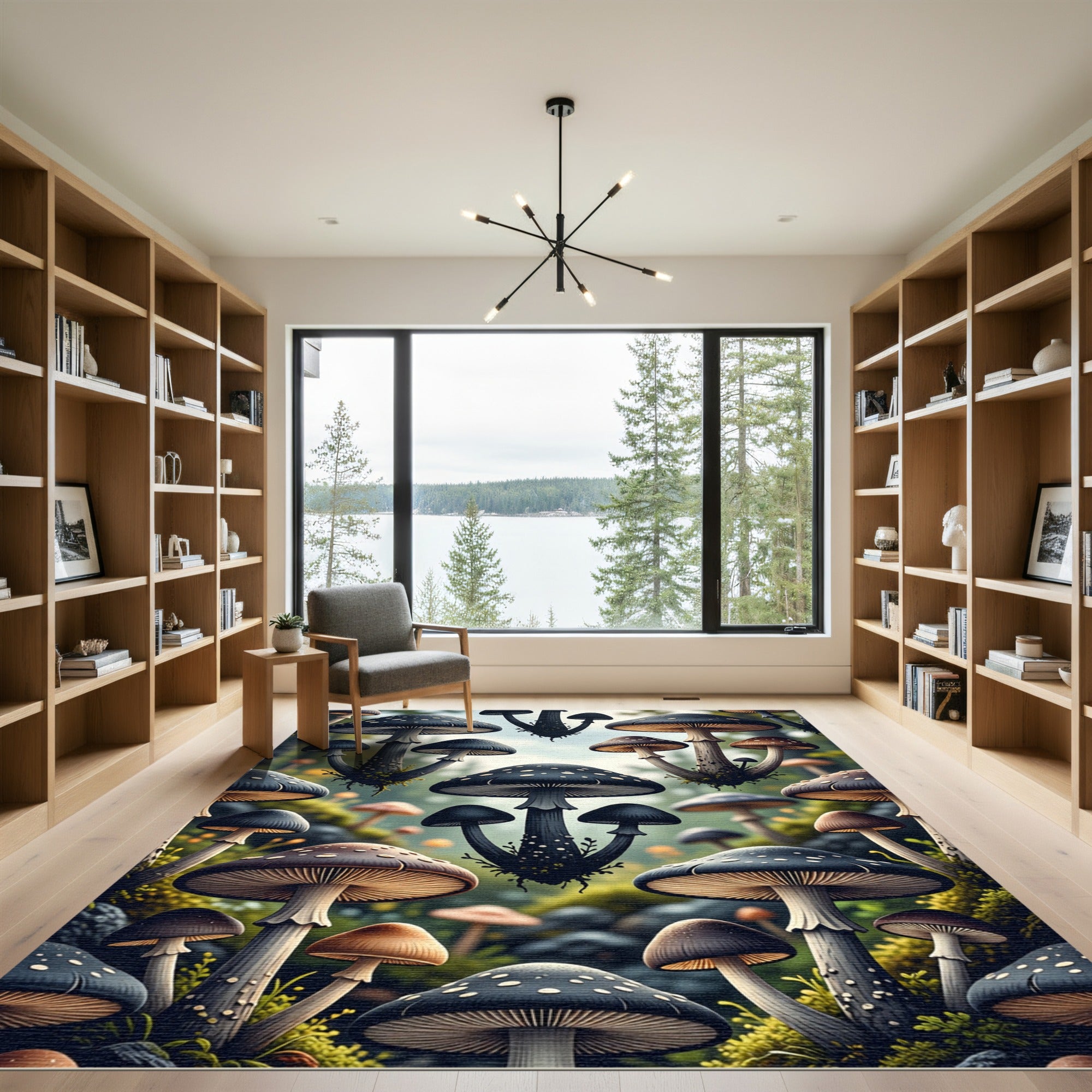 Whimsical Ethereal Black Mushroom Forest Rug