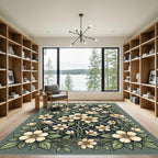 Sage Green Cream Floral Trellis Rug