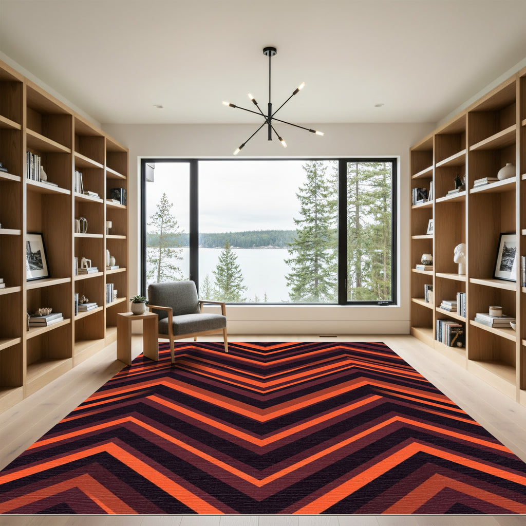 Geometric Burnt Orange Chevron Zigzag Rug