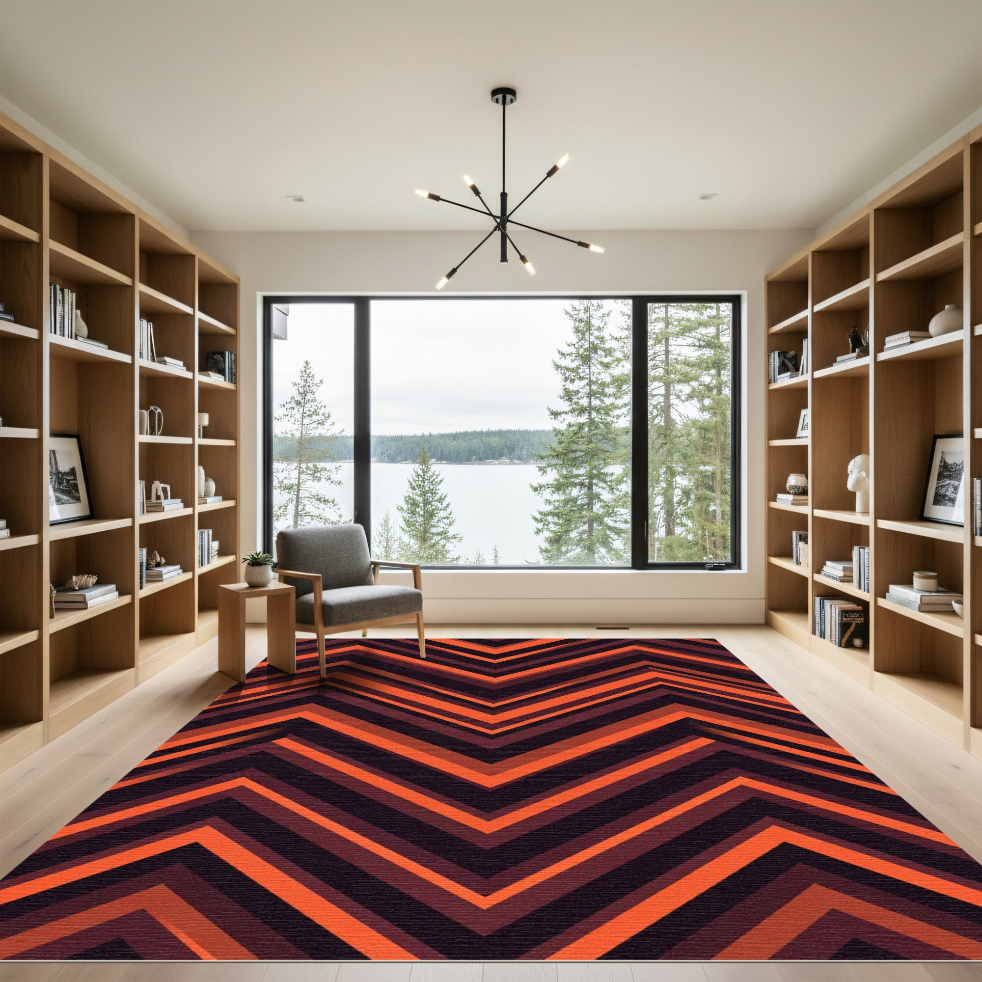 Geometric Burnt Orange Chevron Zigzag Rug