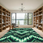 Forest Green Tribal Leaf Diamond Rug