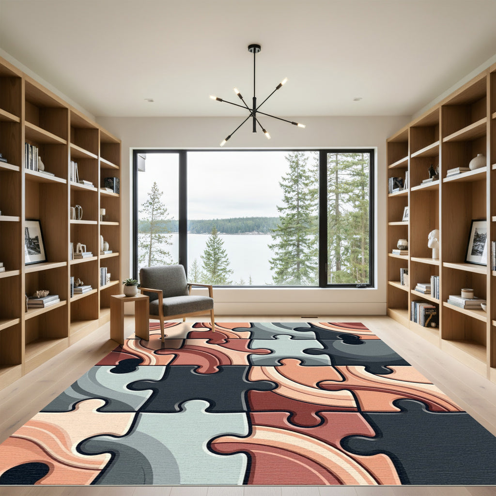 Connected Puzzle Pieces Earth Tone Art Rug
