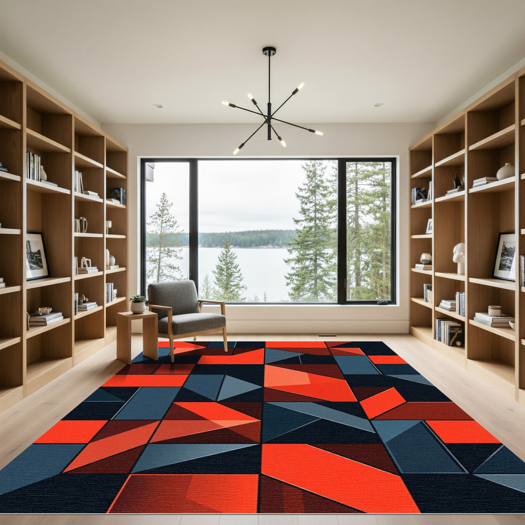 Bold Geometric Orange and Charcoal Rug