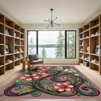 Elegant Cherry Blossom Scroll Floral Illustration Rug
