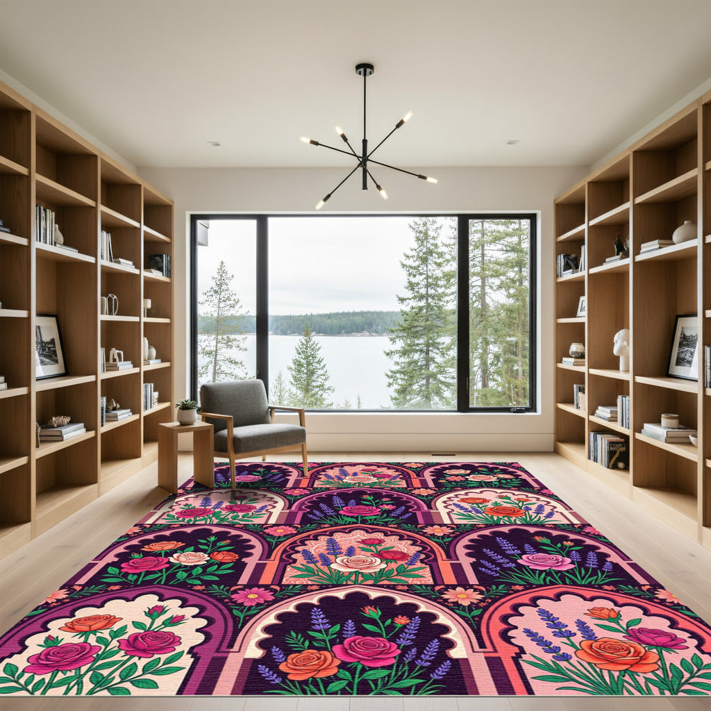 Archival Floral Lavender Rose Garden Rug