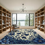 Midnight Blue Floral Vine Scroll Rug