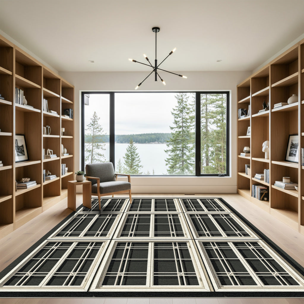 Modern White Grid Window Arrangement Rug