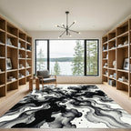 Monochrome Abstract Ink Flow Swirl Rug