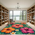 Lush Hibiscus Tropical Floral Foliage Rug