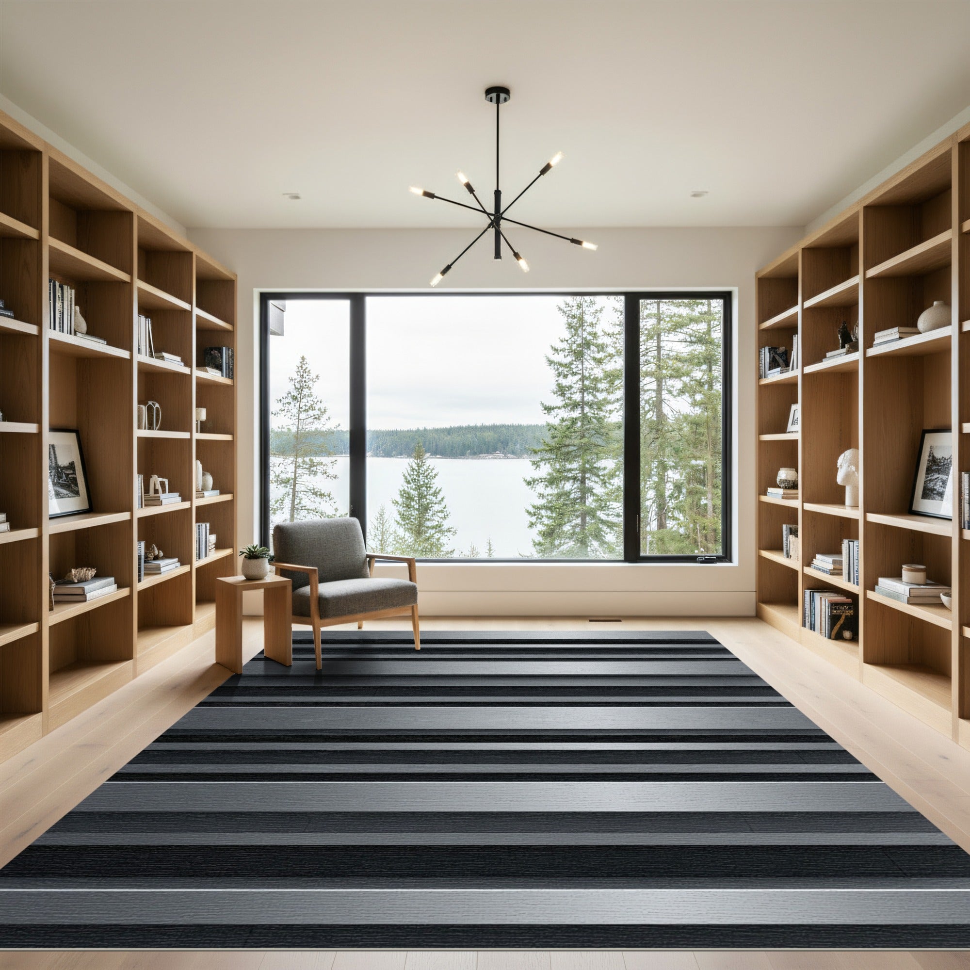 Minimalist Metallic Silver Linear Striped Rug