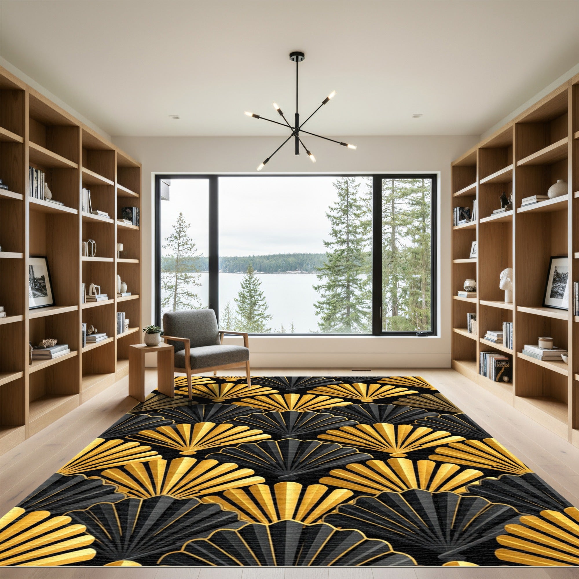 Art Deco Golden Fan Shell Wallpaper Rug