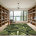 Olive Green Art Deco Fan Waves Rug