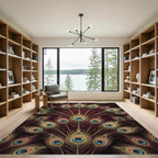Opulent Midnight Golden Peacock Feather Rug