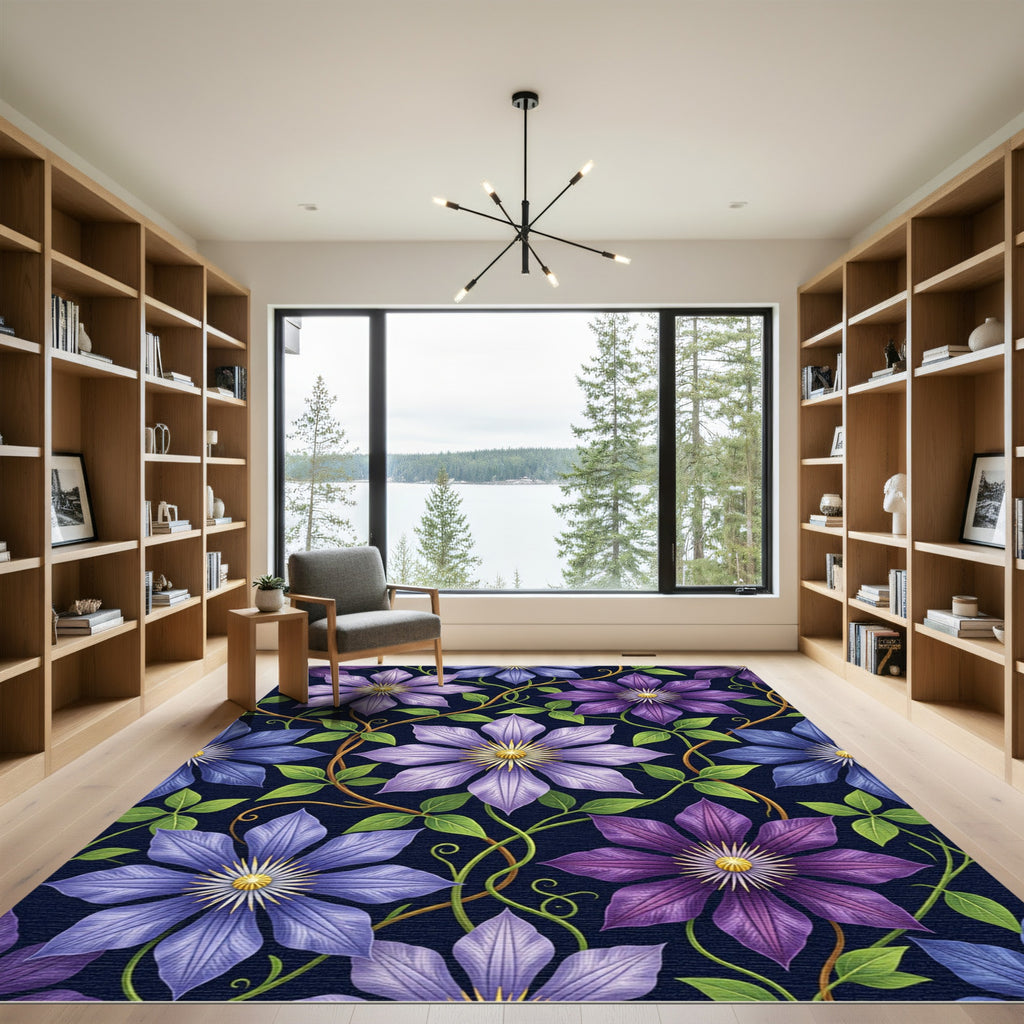 Lush Purple Clematis Botanical Vine Rug