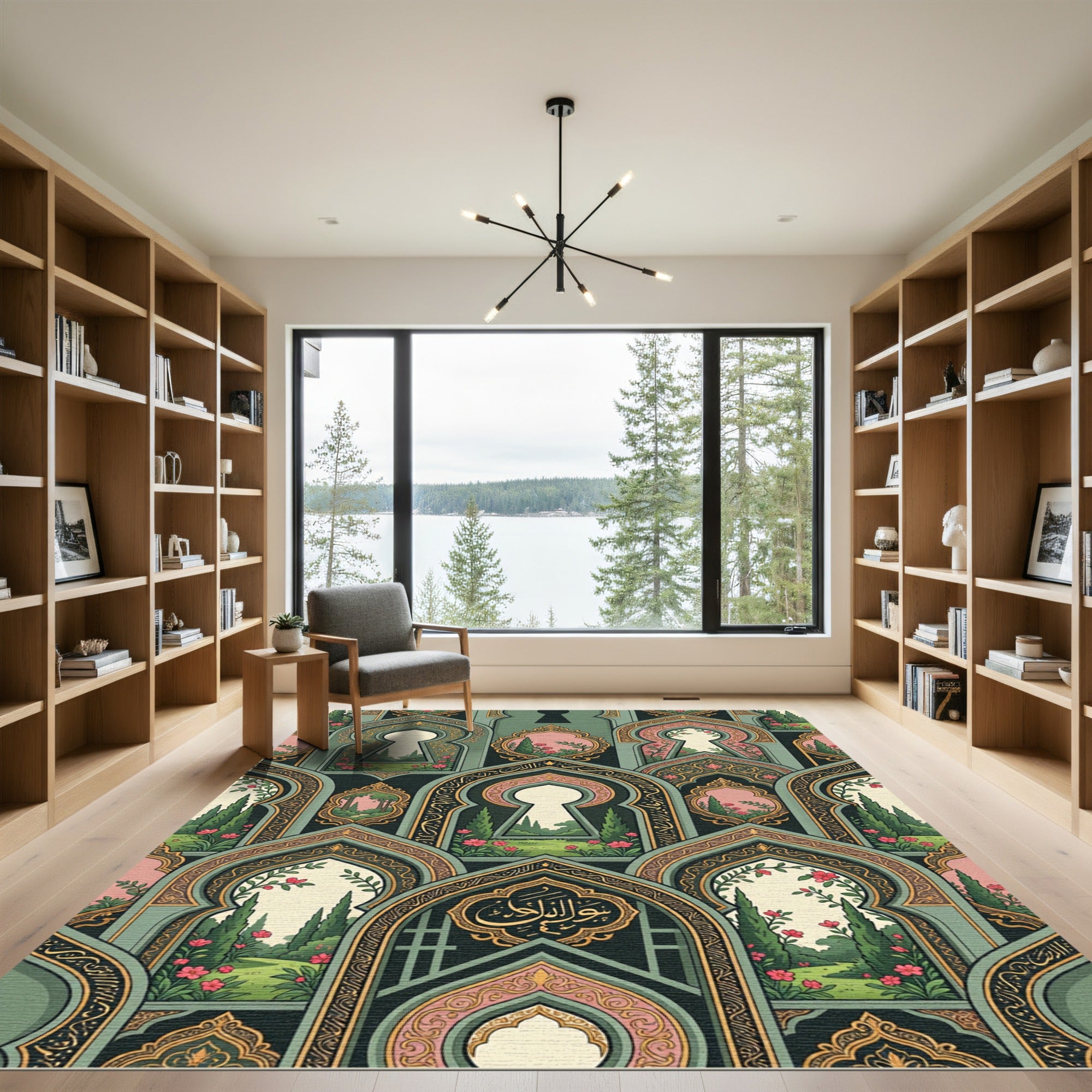 Sage Green Archway Floral Garden Tapestry Rug