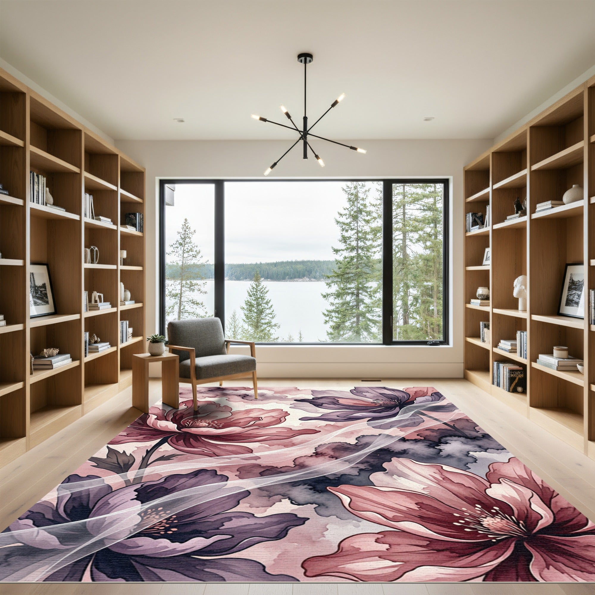 Romantic Plum Pink Peony Swirl Rug