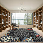 Ornate Silver Star and Floral Tile Rug