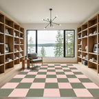 Olive Pink Checkered Square Arrangement Rug