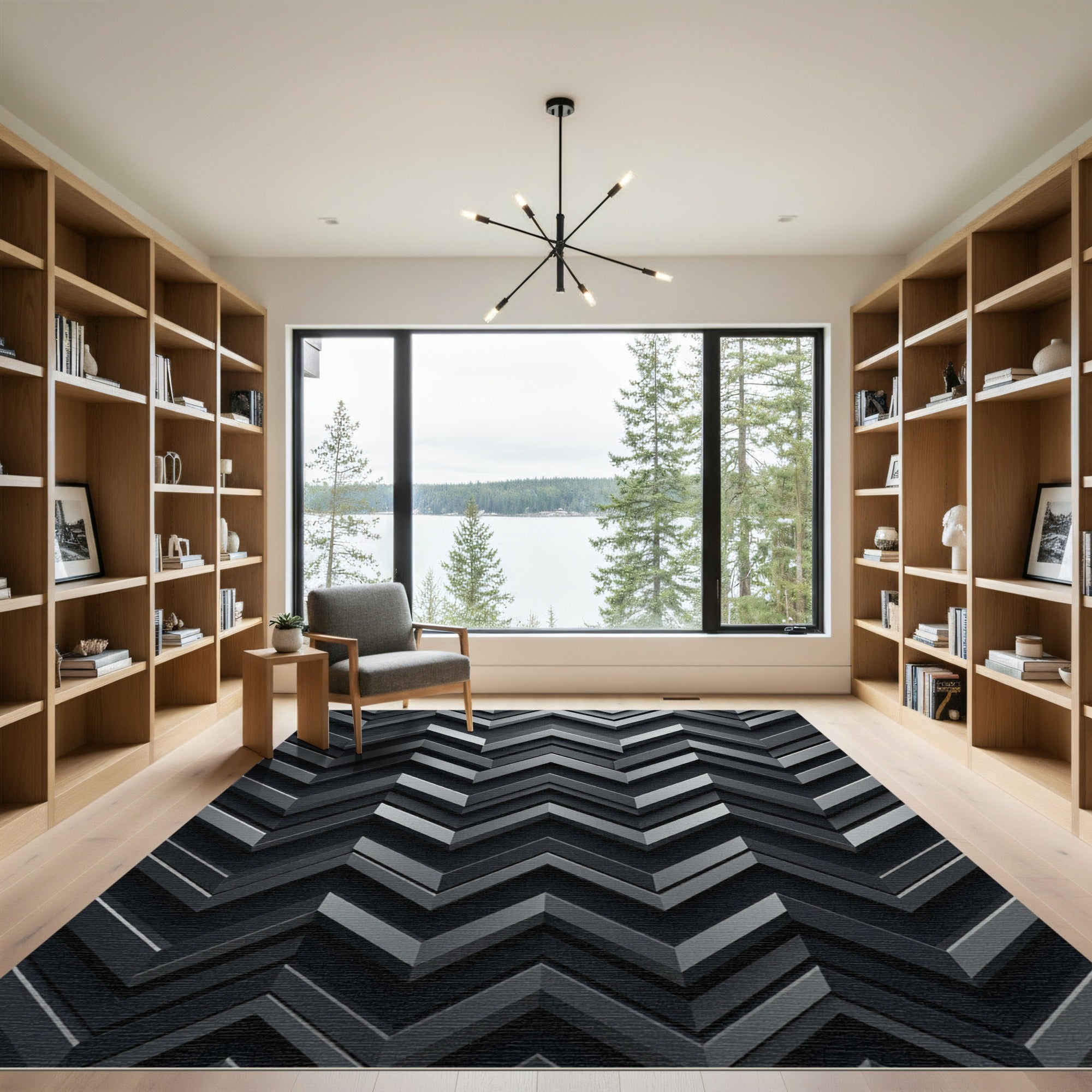 Charcoal Gray Layered Chevron Rug