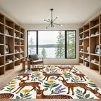 Charming Fawn Woodland Floral Meadow Rug