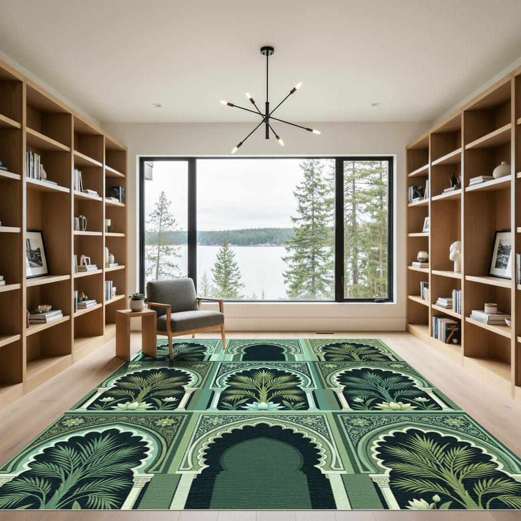 Emerald Archway Palm Botanical Scene Rug