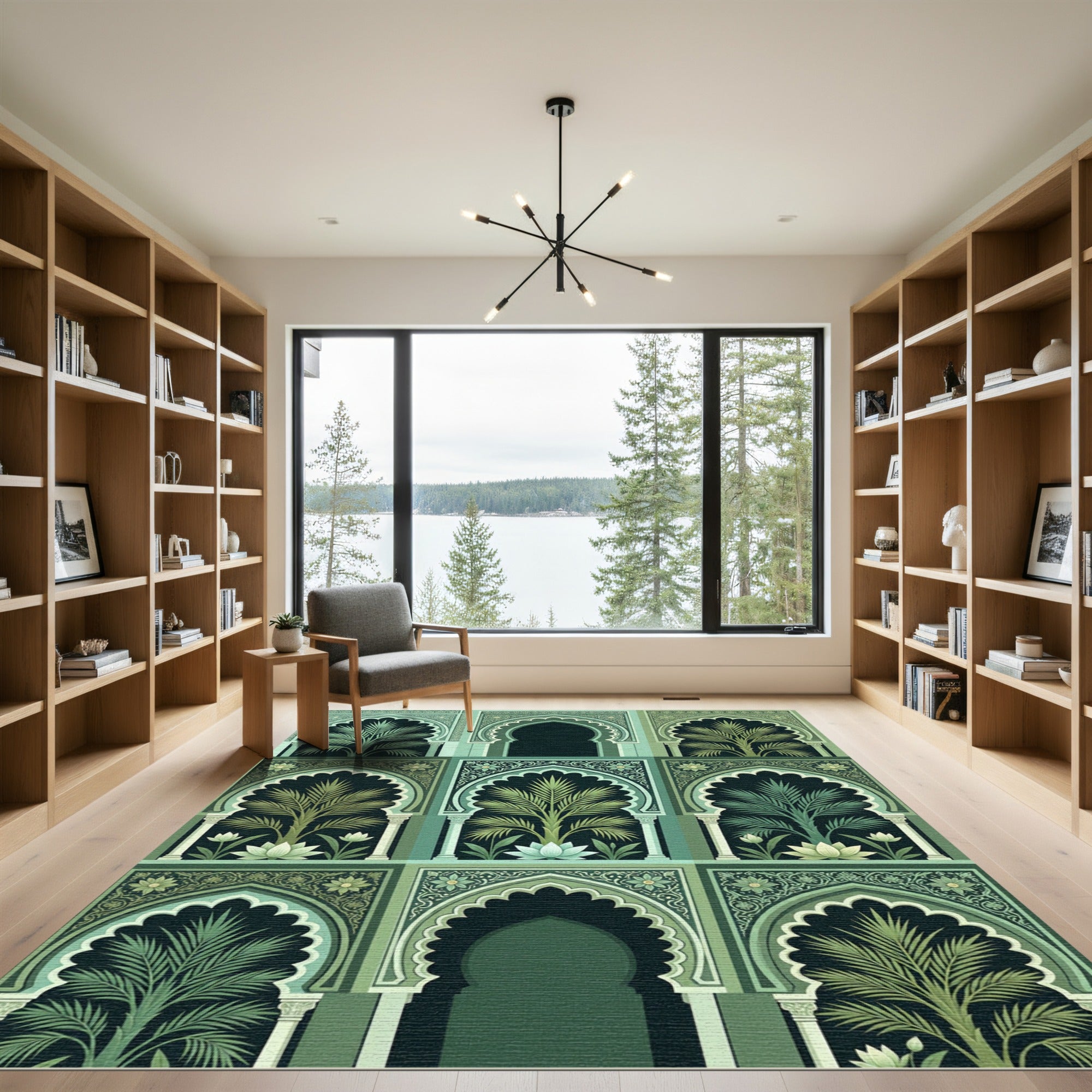 Emerald Archway Palm Botanical Scene Rug