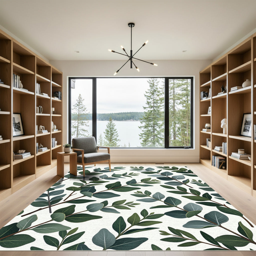 Lush Green Eucalyptus Botanical Foliage Rug