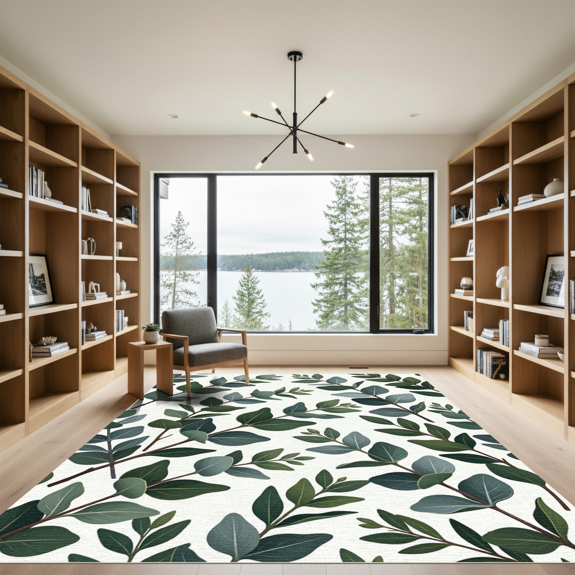 Lush Green Eucalyptus Botanical Foliage Rug